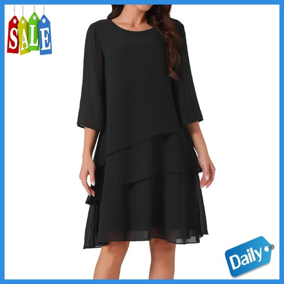 Chiffon Tiered Dress 3/4 Bell Sleeve Flowy Wedding Guest Casual Chiffon Tiered Dress 3/4 Bell Sleeve Flowy Wedding Guest Casual